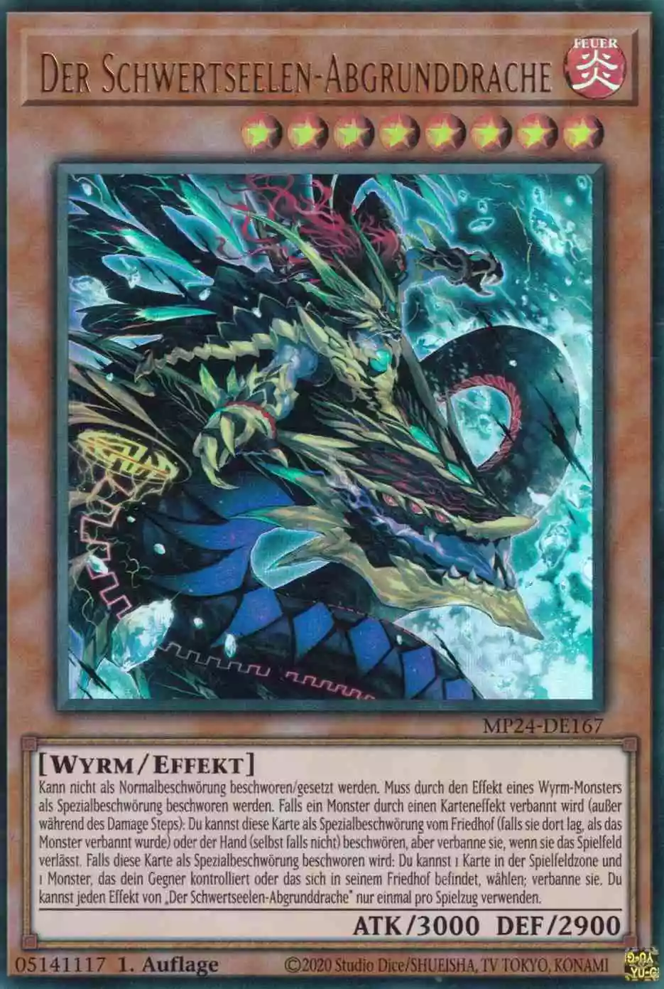 Der Schwertseelen-Abgrunddrache MP24-DE167 ist in Ultra Rare Yu-Gi-Oh Karte aus 25th Anniversary Tin Dueling Mirrors 1.Auflage