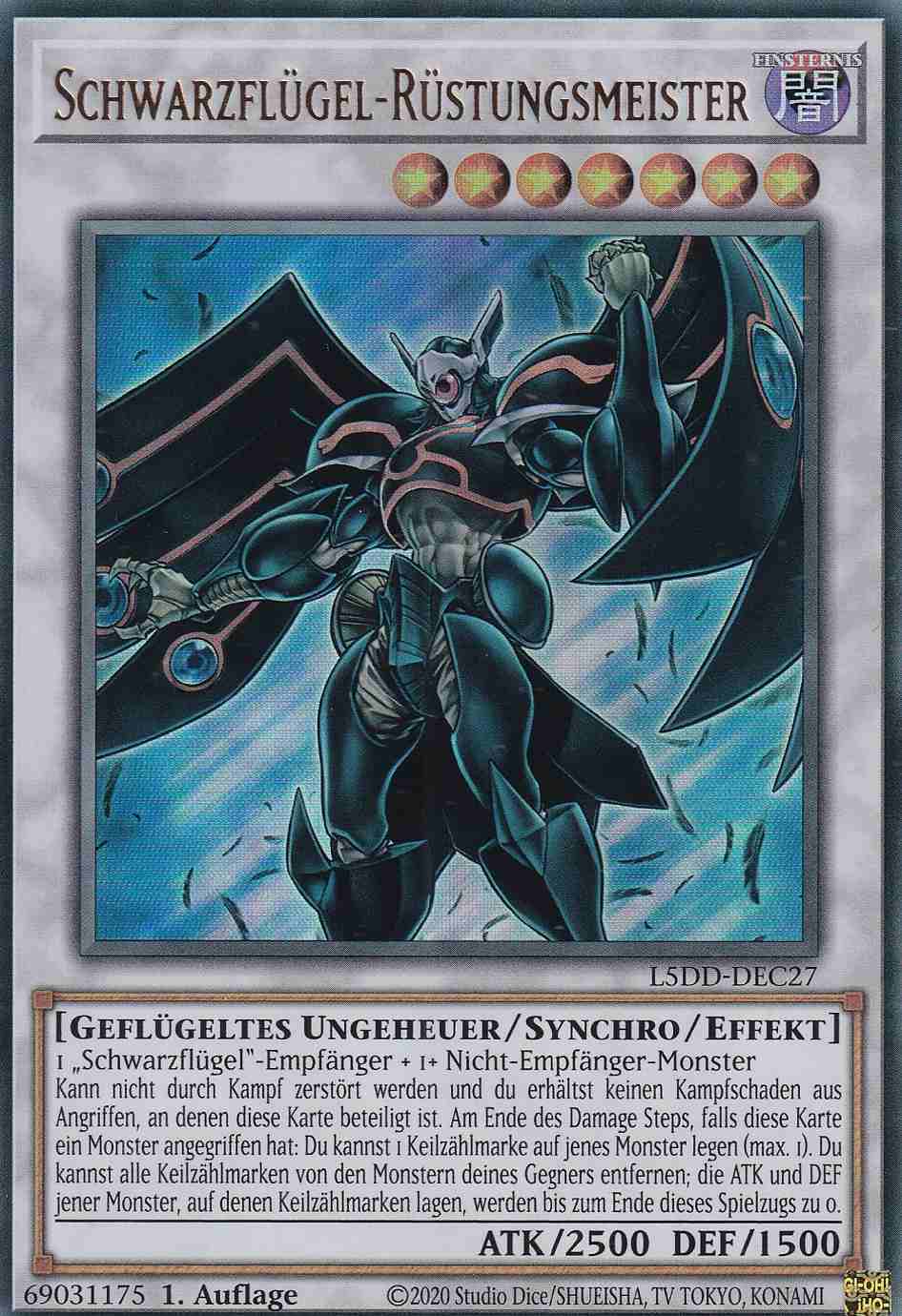 Schwarzflügel-Rüstungsmeister Ultra Rare L5DD-DEC27 Yugioh Karte Schwarzflügel-Rüstungsmeister L5DD-DEC27 ist in Ultra Rare Yu-Gi-Oh Karte aus Legendary 5D’s Decks 1.Auflage