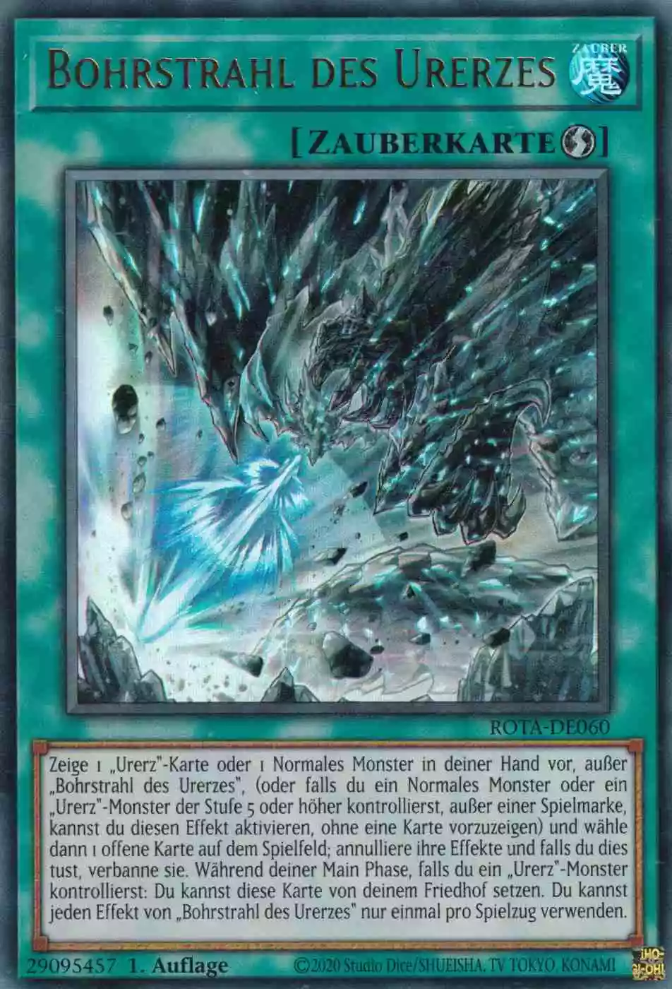 Bohrstrahl des Urerzes ROTA-DE060 ist in Ultra Rare Yu-Gi-Oh Karte aus Rage of the Abyss 1.Auflage