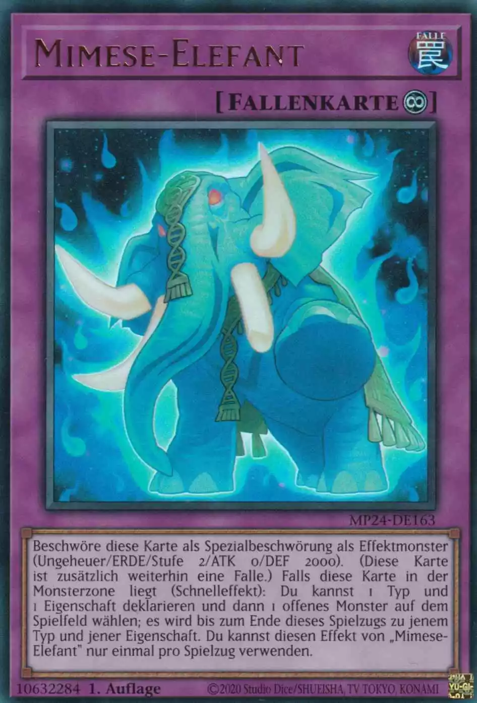 Mimese-Elefant Ultra Rare MP24-DE163 Yugioh Karte Mimese-Elefant MP24-DE163 ist in Ultra Rare Yu-Gi-Oh Karte aus 25th Anniversary Tin Dueling Mirrors 1.Auflage