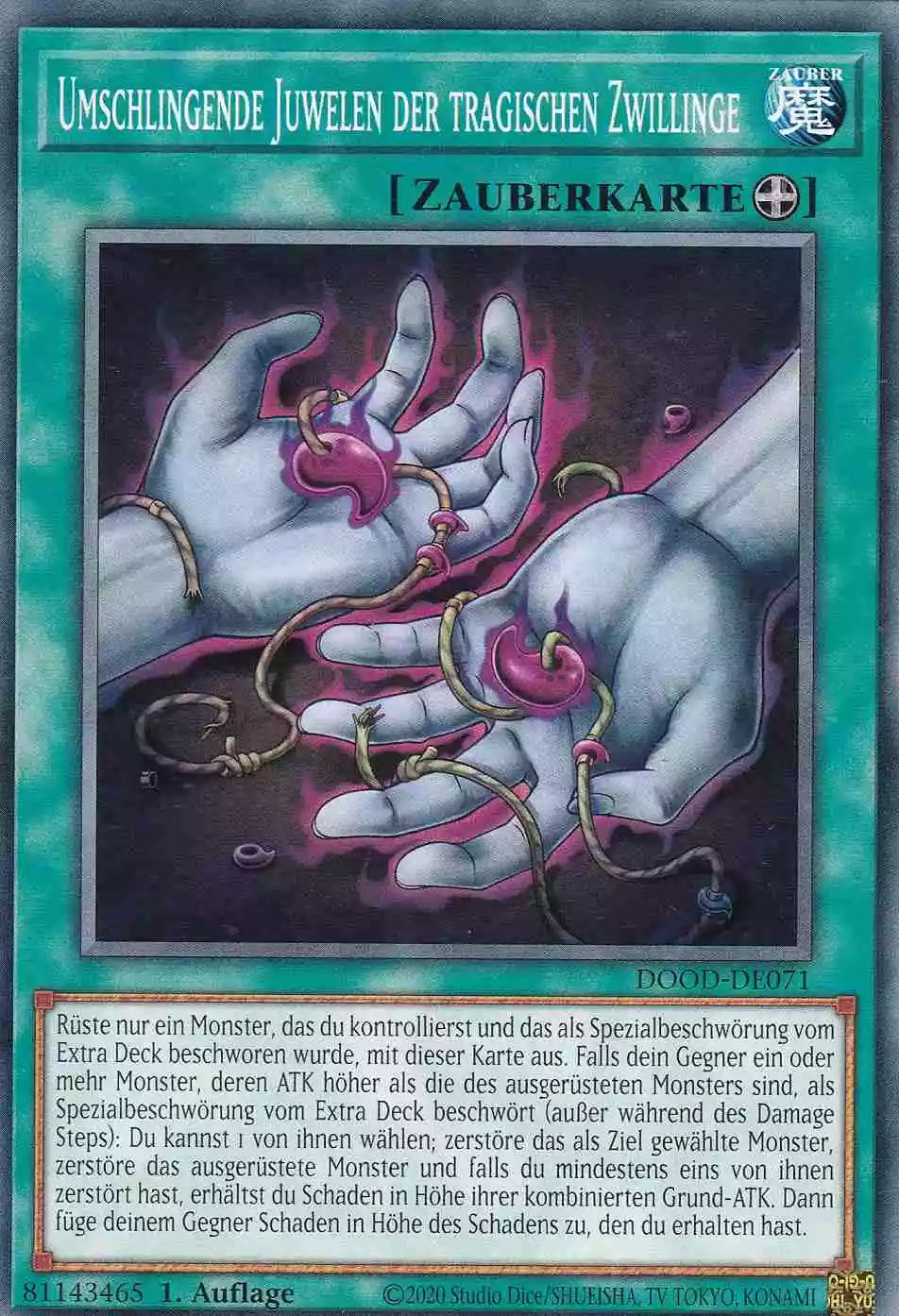 Umschlingende Juwelen der tragischen Zwillinge Common DOOD-DE071 Yugioh Karte Umschlingende Juwelen der tragischen Zwillinge DOOD-DE071 ist in Common Yu-Gi-Oh Karte aus Doom of Dimensions 1.Auflage
