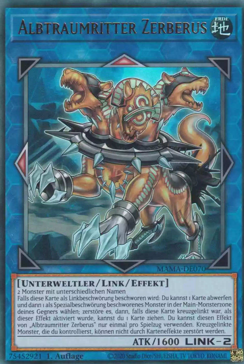 Albtraumritter Zerberus MAMA-DE070 ist in Ultra Rare Yu-Gi-Oh Karte aus Magnificent Mavens 1.Auflage