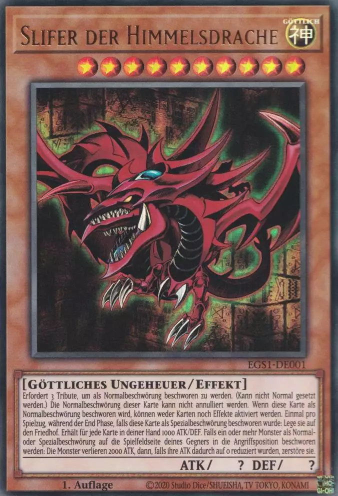 Slifer der Himmelsdrache EGS1-DE001 ist in Ultra Rare Yu-Gi-Oh Karte aus God Deck Slifer 1.Auflage