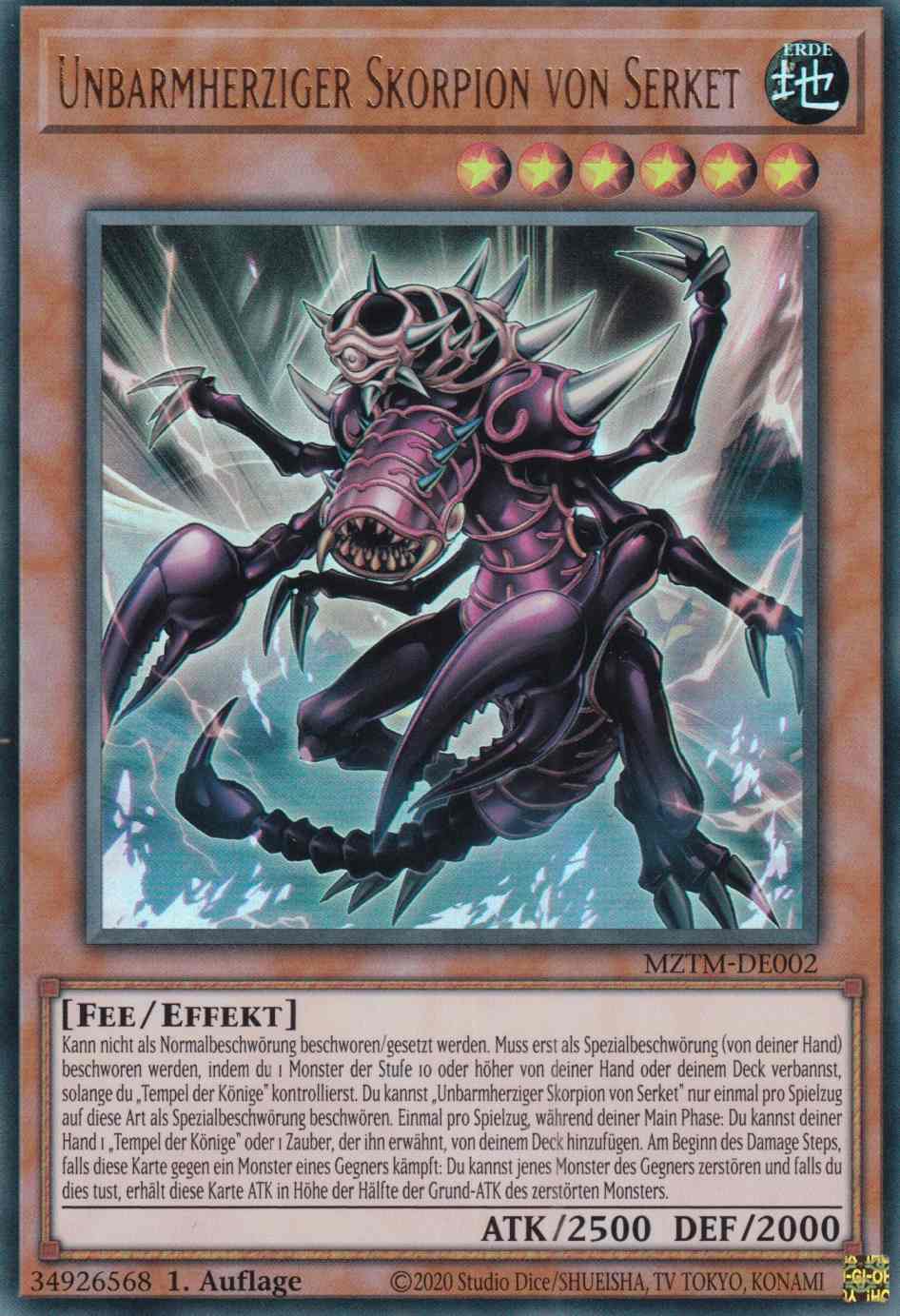 Unbarmherziger Skorpion von Serket MZTM-DE002 ist in Ultra Rare Yu-Gi-Oh Karte aus Maze of the Master 1.Auflage