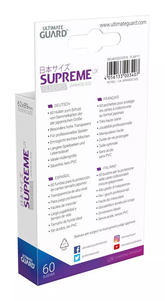 Ultimate Guard Supreme UX Kartenhüllen Japanische Größe Petrolblau (60)