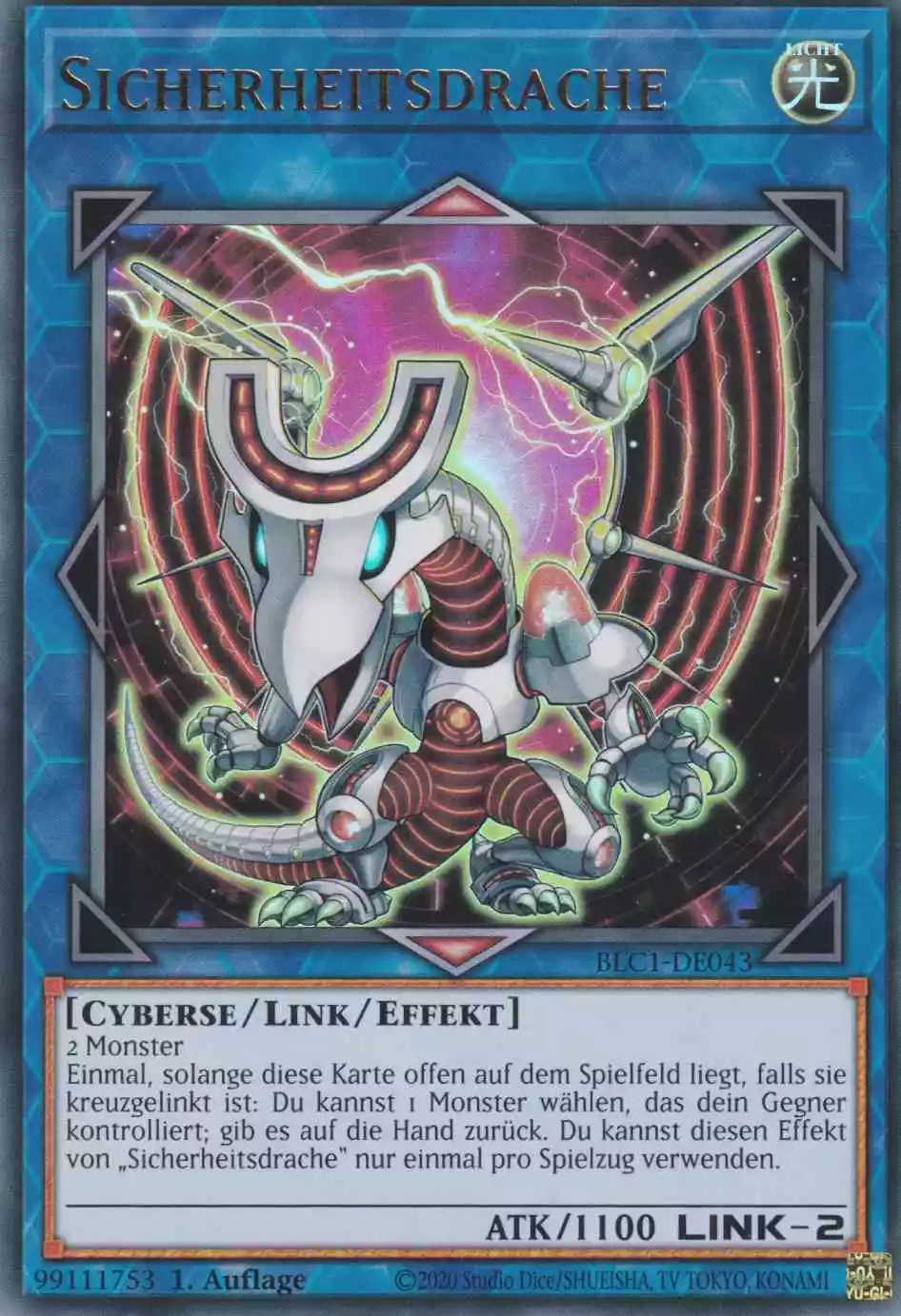 Sicherheitsdrache BLC1-DE043 ist in Ultra Rare Yu-Gi-Oh Karte aus Battles of Legend Chapter 1 1.Auflage