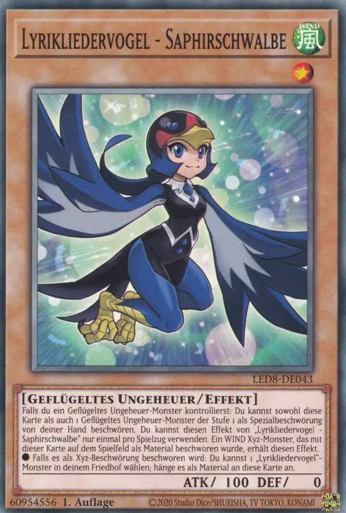 Lyrikliedervogel - Saphirschwalbe LED8-DE043 ist in Common Yu-Gi-Oh Karte aus Legendary Duelists Synchro Storm 1.Auflage