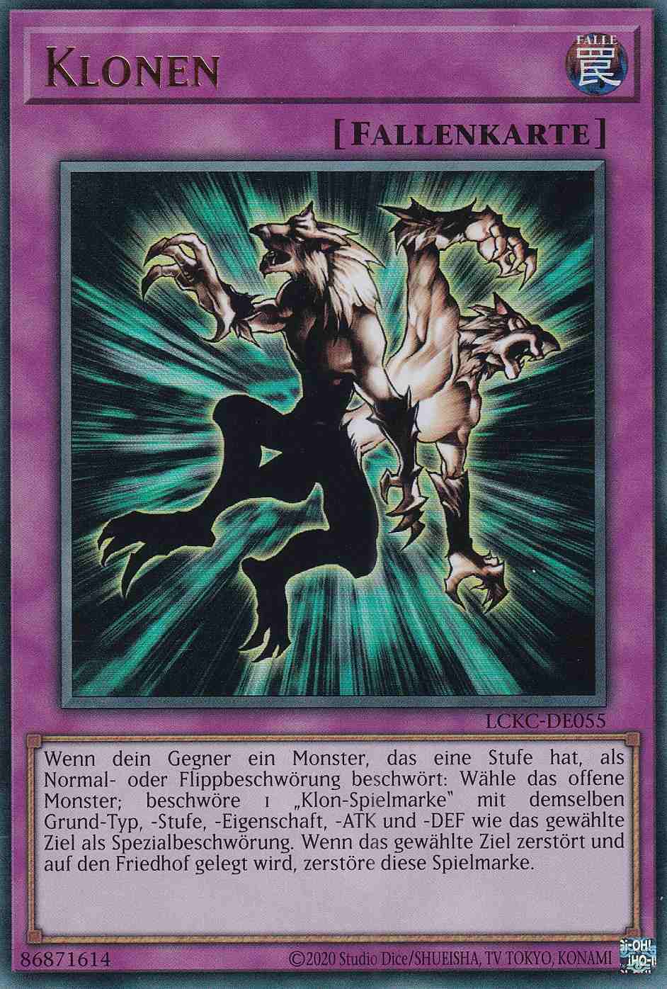 Klonen Ultra Rare LCKC-DE055 Yugioh Karte Klonen LCKC-DE055 ist in Ultra Rare Yu-Gi-Oh Karte aus Legendary Collection Kaiba unlimitiert