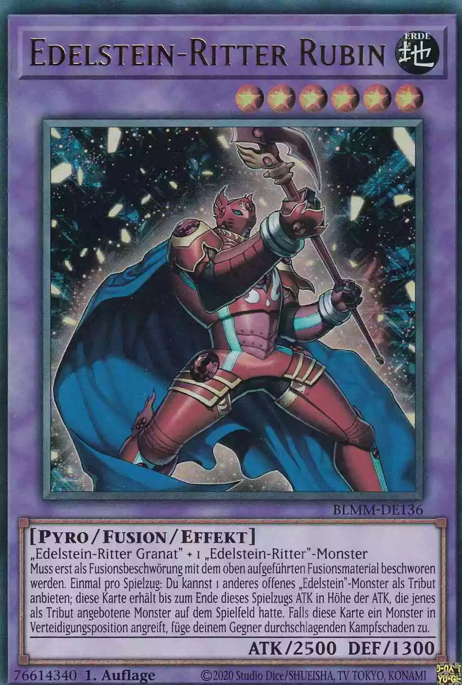 Edelstein-Ritter Rubin Ultra Rare BLMM-DE136 Yugioh Karte Edelstein-Ritter Rubin BLMM-DE136 ist in Ultra Rare Yu-Gi-Oh Karte aus Battles of Legend Monster Mayhem 1.Auflage