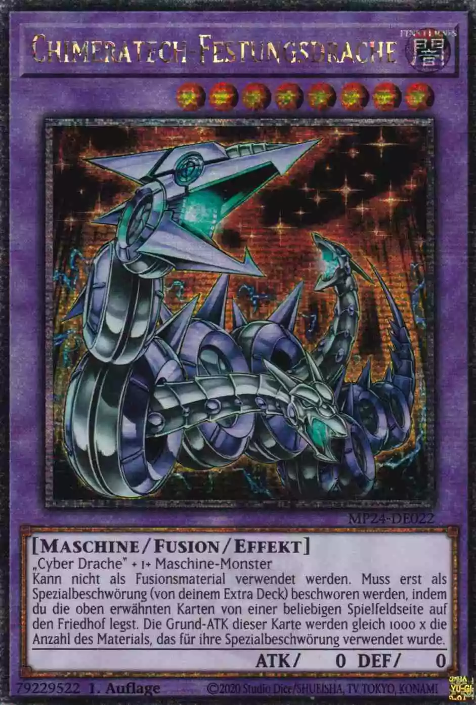 Chimeratech-Festungsdrache MP24-DE022 ist in Quarter Century Secret Rare Yu-Gi-Oh Karte aus 25th Anniversary Tin Dueling Mirrors 1.Auflage