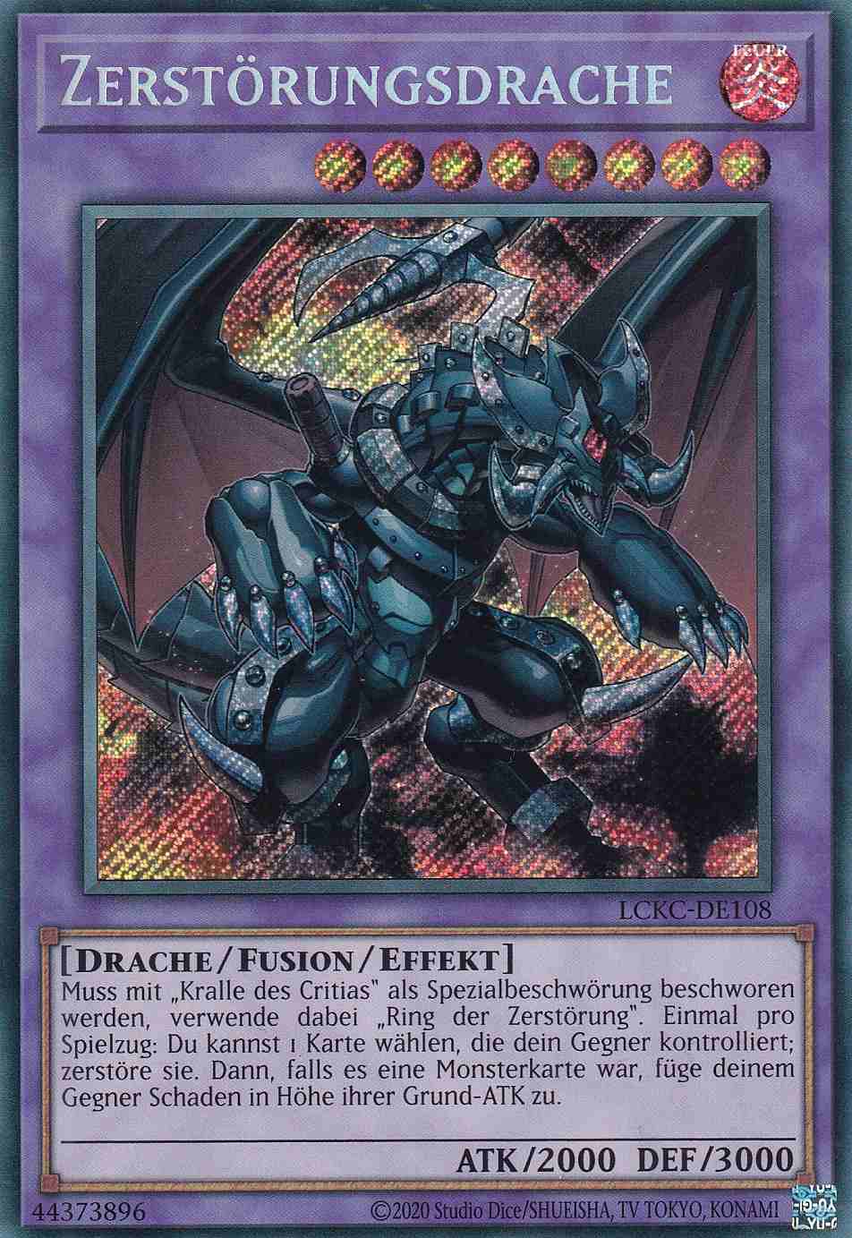 Zerstörungsdrache Secret Rare LCKC-DE108 Yugioh Karte Zerstörungsdrache LCKC-DE108 ist in Secret Rare Yu-Gi-Oh Karte aus Legendary Collection Kaiba unlimitiert