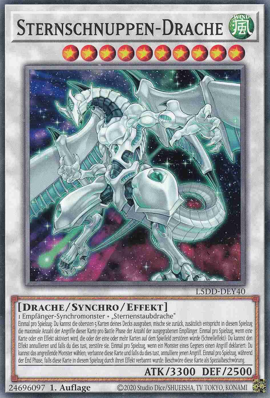 Sternschnuppen-Drache Common L5DD-DEY40 Yugioh Karte Sternschnuppen-Drache L5DD-DEY40 ist in Common Yu-Gi-Oh Karte aus Legendary 5D’s Decks 1.Auflage