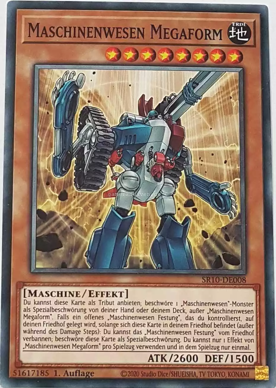 Maschinenwesen Megaform SR10-DE008 ist in Common Yu-Gi-Oh Karte aus Structure Deck: Mechanized Madness 1.Auflage