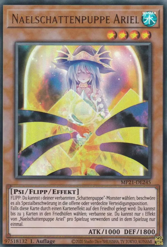 Naelschattenpuppe Ariel MP21-DE245 ist in Ultra Rare Yu-Gi-Oh Karte aus Tin of Ancient Battles 1.Auflage