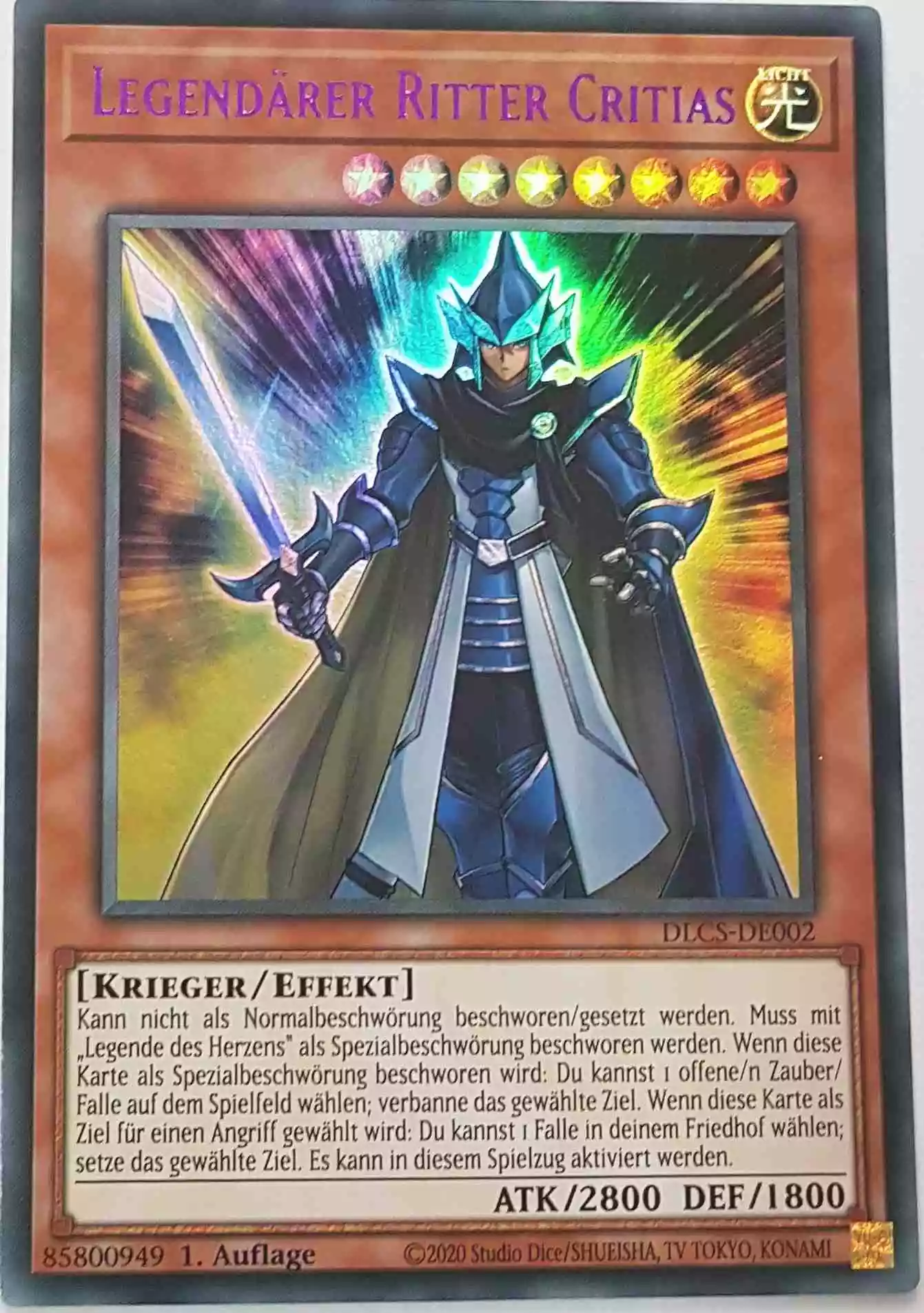 Legendärer Ritter Critias (lila) DLCS-DE002-L ist in Colorful Ultra Rare Yu-Gi-Oh Karte aus Dragons of Legend The Complete Series 1.Auflage