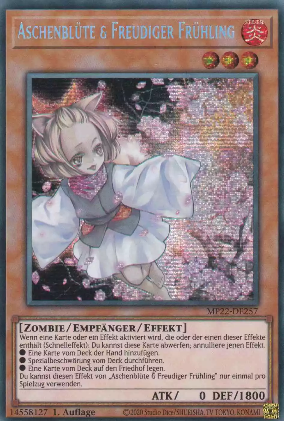 Aschenblüte & Freudiger Frühling MP22-DE257 ist in Prismatic Secret Rare Yu-Gi-Oh Karte aus Tin of the Pharaoh’s Gods 1.Auflage