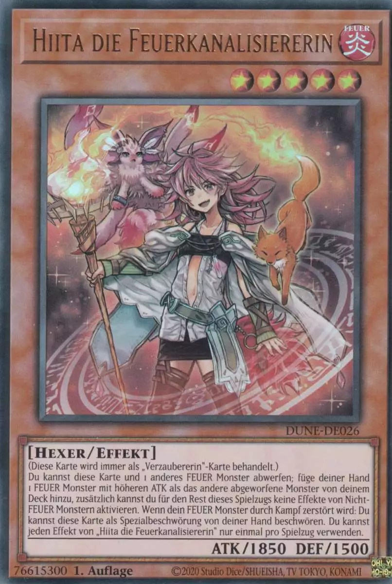 Hiita die Feuerkanalisiererin DUNE-DE026 ist in Ultra Rare Yu-Gi-Oh Karte aus Duelist Nexus 1.Auflage