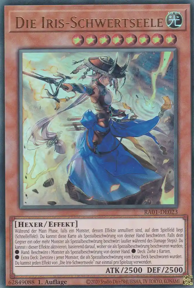Die Iris-Schwertseele RA01-DE023 ist in Ultra Rare Yu-Gi-Oh Karte aus 25th Anniversary Rarity Collection 1.Auflage