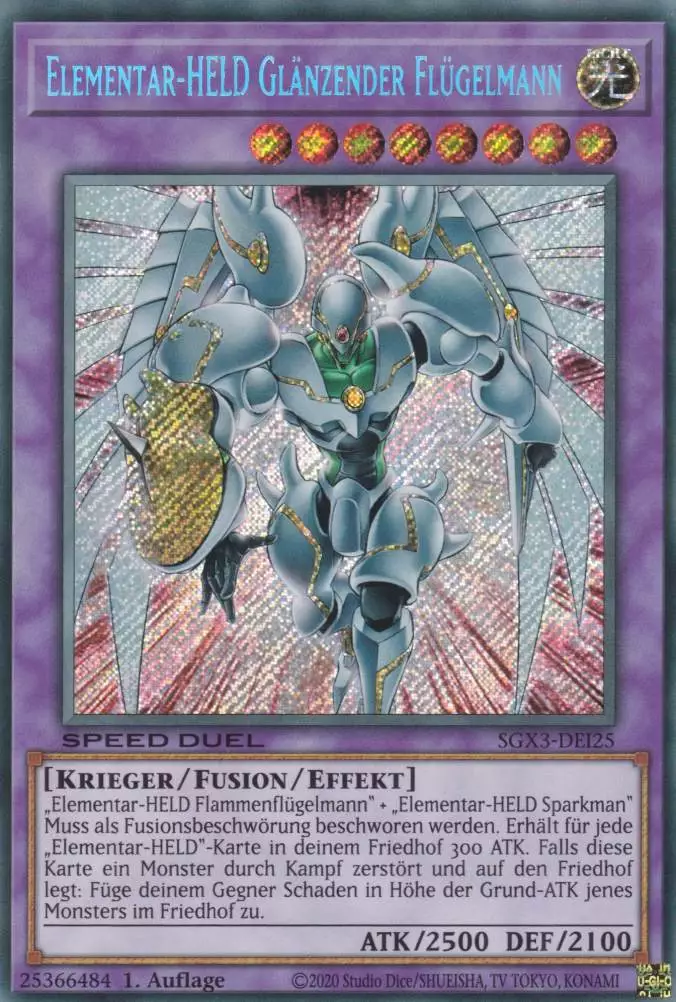 Elementar-HELD Glänzender Flügelmann SGX3-DEI25 ist in Secret Rare Yu-Gi-Oh Karte aus Speed Duel GX: Duelists of Shadows 1.Auflage