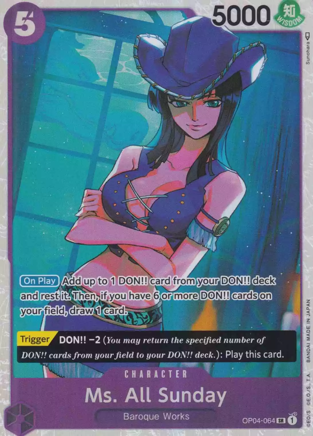 op04-064-ms-all-sunday-super-rare-kingdoms-of-intrigue Ms. All Sunday OP04-064 ist in Super Rare. Die One Piece Karte ist aus Kingdoms Of Intrigue in Normal Art.