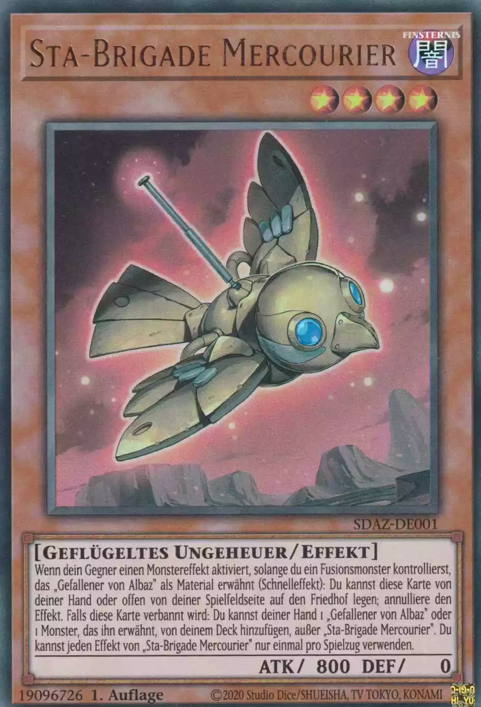 Sta-Brigade Mercourier SDAZ-DE001 ist in Ultra Rare Yu-Gi-Oh Karte aus Structure Deck Albaz Strike 1.Auflage