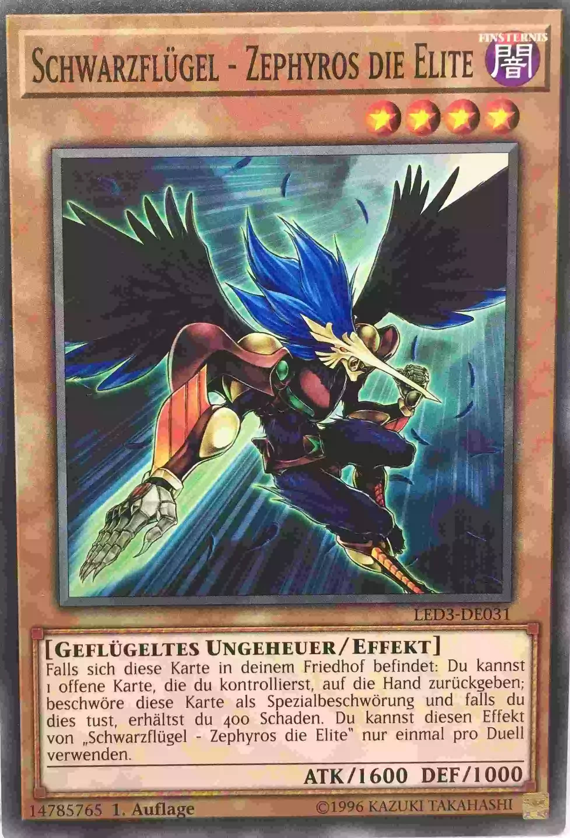 Schwarzflügel - Zephyros die Elite LED3-DE031 ist in Common Yu-Gi-Oh Karte aus Legendary Duelists White Dragon Abyss 1. Auflage