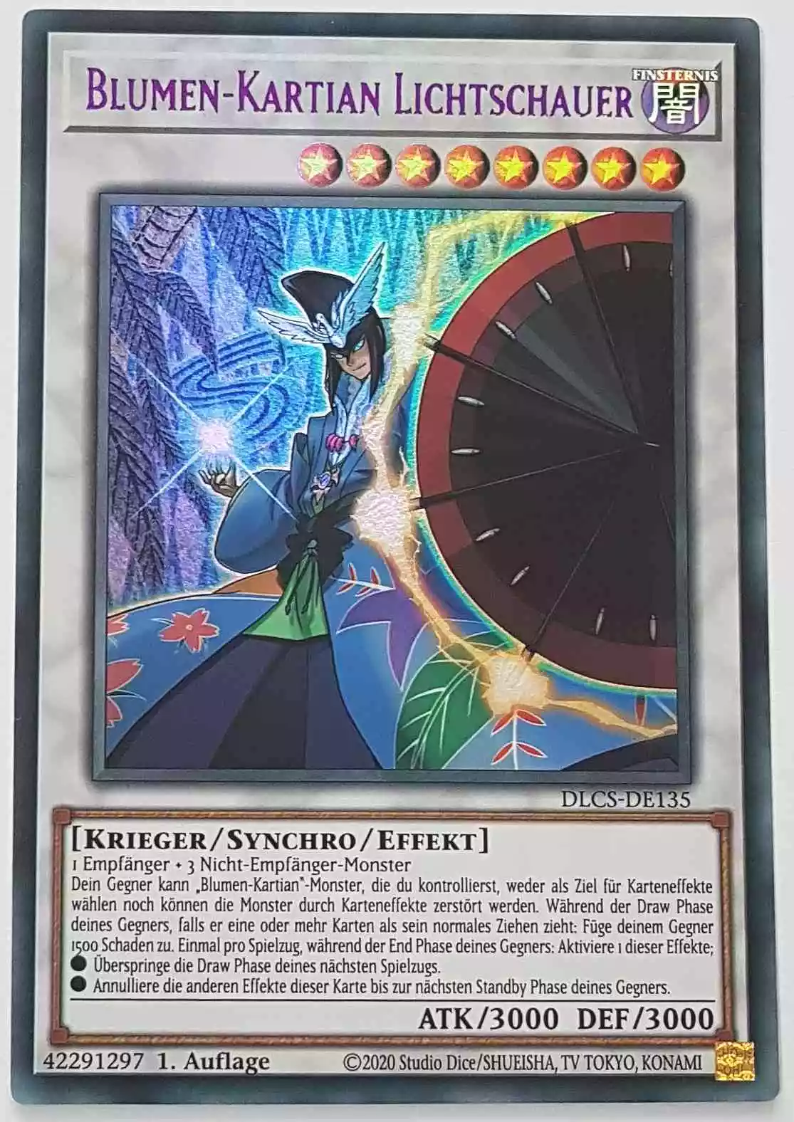 Blumen-Kartian Lichtschauer (lila) DLCS-DE135-L ist in Colorful Ultra Rare Yu-Gi-Oh Karte aus Dragons of Legend The Complete Series 1.Auflage