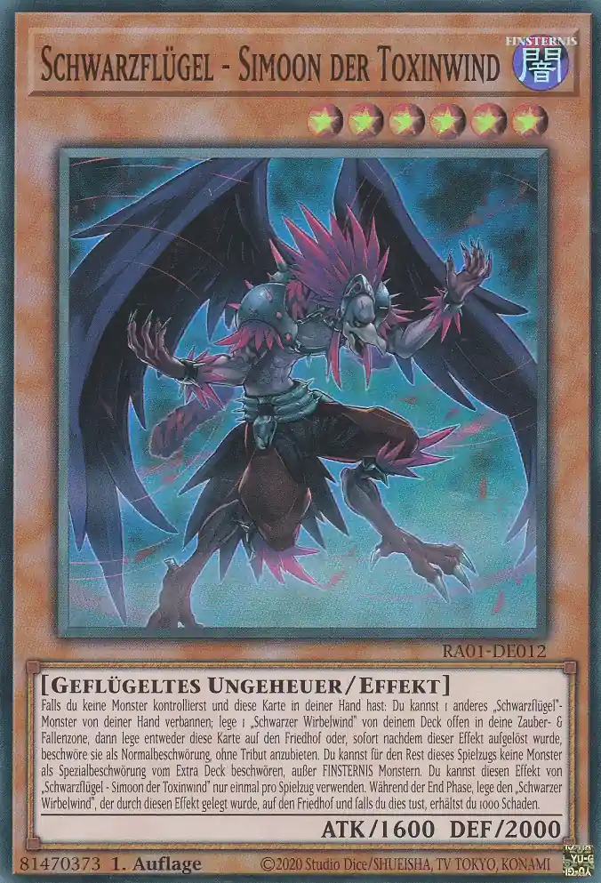 Schwarzflügel - Simoon der Toxinwind RA01-DE012 ist in Super Rare Yu-Gi-Oh Karte aus 25th Anniversary Rarity Collection 1.Auflage