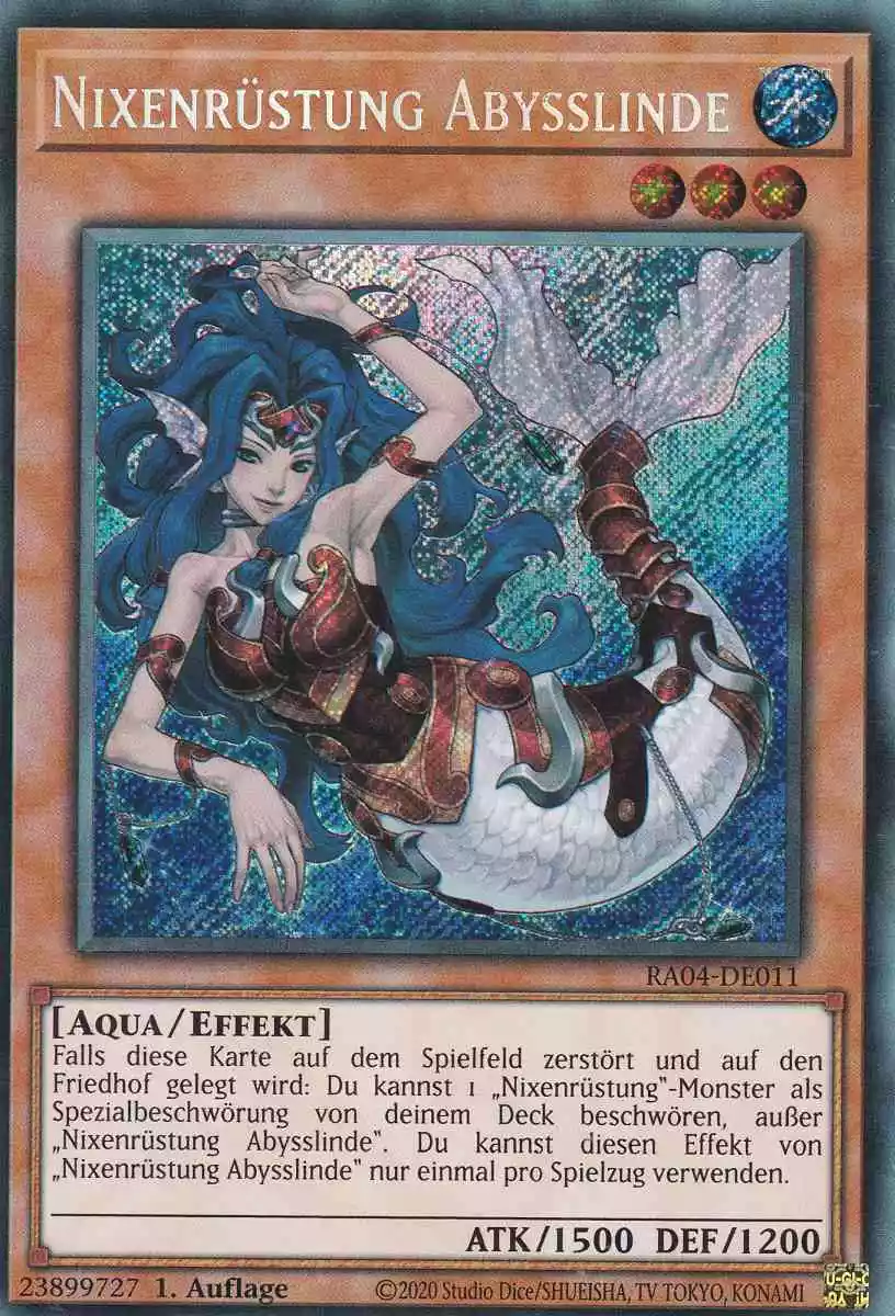 Nixenrüstung Abysslinde RA04-DE011 ist in Secret Rare Yu-Gi-Oh Karte aus Quarter Century Stampede 1.Auflage
