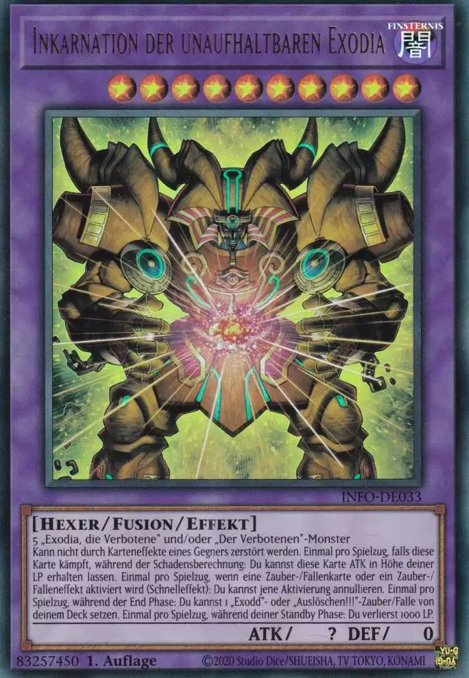 Inkarnation der unaufhaltbaren Exodia INFO-DE033 ist in Ultra Rare Yu-Gi-Oh Karte aus The Infinite Forbidden 1.Auflage