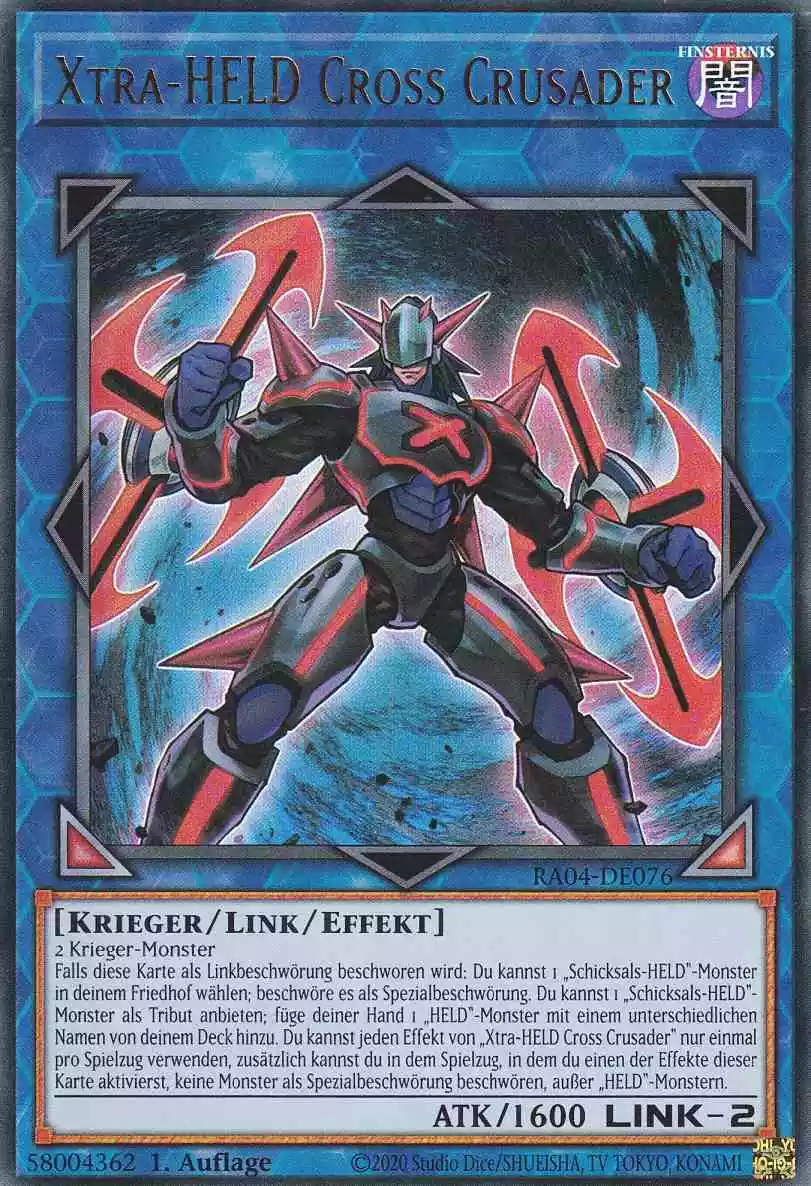 Xtra-HELD Cross Crusader Ultra Rare RA04-DE076 Yugioh Karte Xtra-HELD Cross Crusader RA04-DE076 ist in Ultra Rare Yu-Gi-Oh Karte aus Quarter Century Stampede 1.Auflage