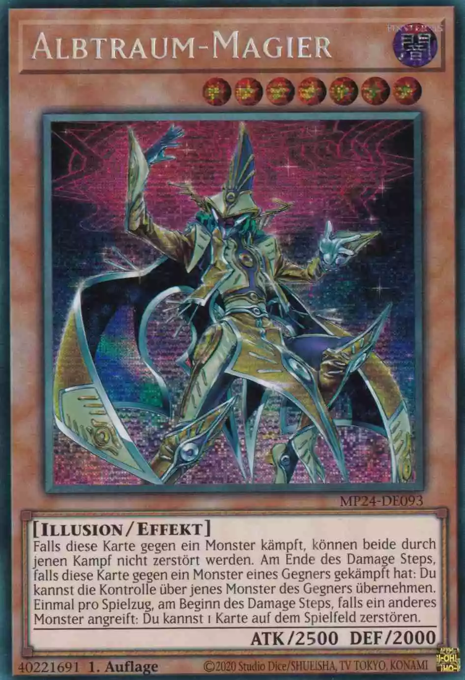 Albtraum-Magier MP24-DE093 ist in Prismatic Secret Rare Yu-Gi-Oh Karte aus 25th Anniversary Tin Dueling Mirrors 1.Auflage