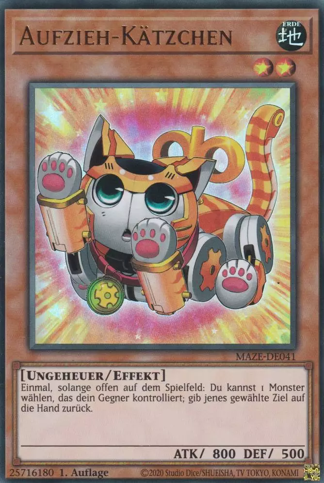 Aufzieh-Kätzchen MAZE-DE041 ist in Ultra Rare Yu-Gi-Oh Karte aus Maze of Memories 1.Auflage