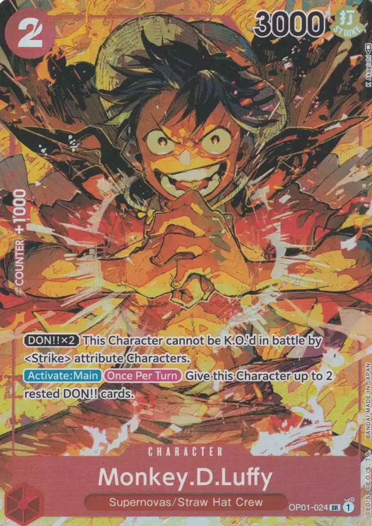 op01-024-a-monkey-d-luffy-super-rare-romance-dawn Monkey.D.Luffy OP01-024 ist in Super Rare. Die One Piece Karte ist aus Romance Dawn in Parallel Alternative Art.