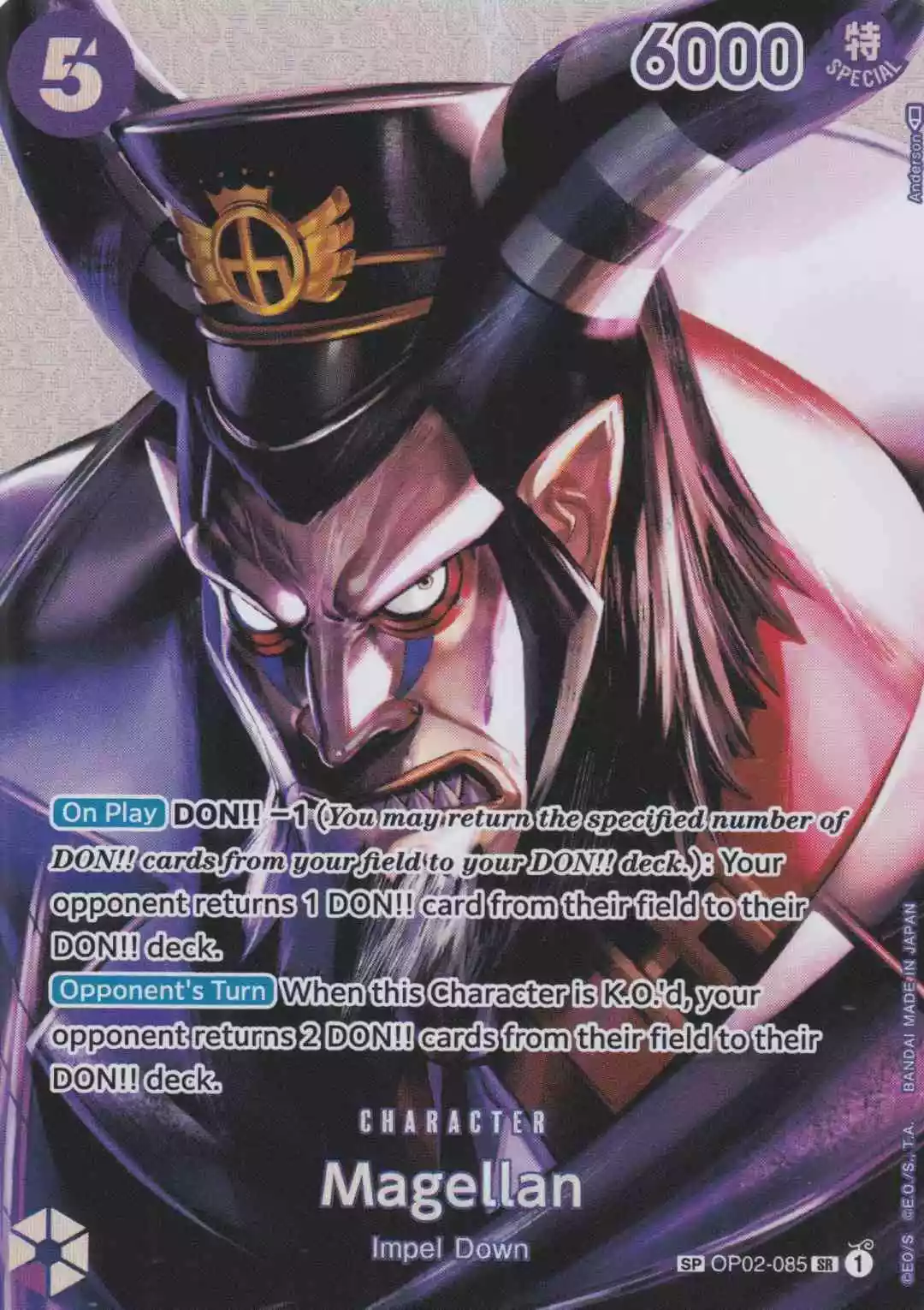 op02-085-b-magellan-special-card-kingdoms-of-intrigue Magellan OP02-085 ist in Special Card. Die One Piece Karte ist aus Kingdoms Of Intrigue in Parallel Alternative Art.