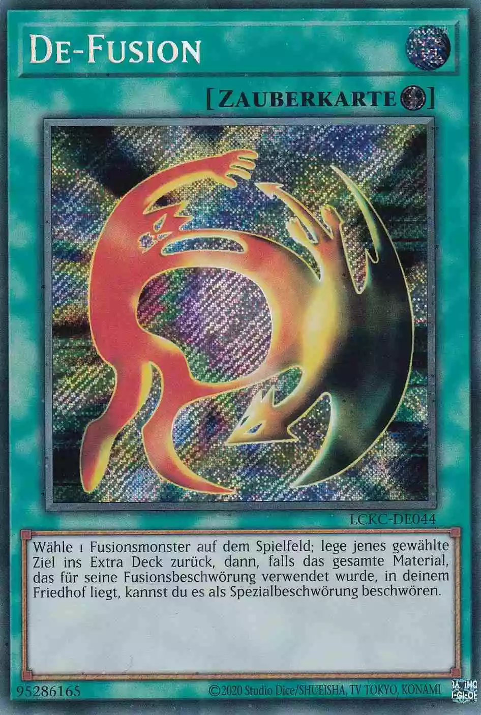 De-Fusion Secret Rare LCKC-DE044 Yugioh Karte De-Fusion LCKC-DE044 ist in Secret Rare Yu-Gi-Oh Karte aus Legendary Collection Kaiba unlimitiert