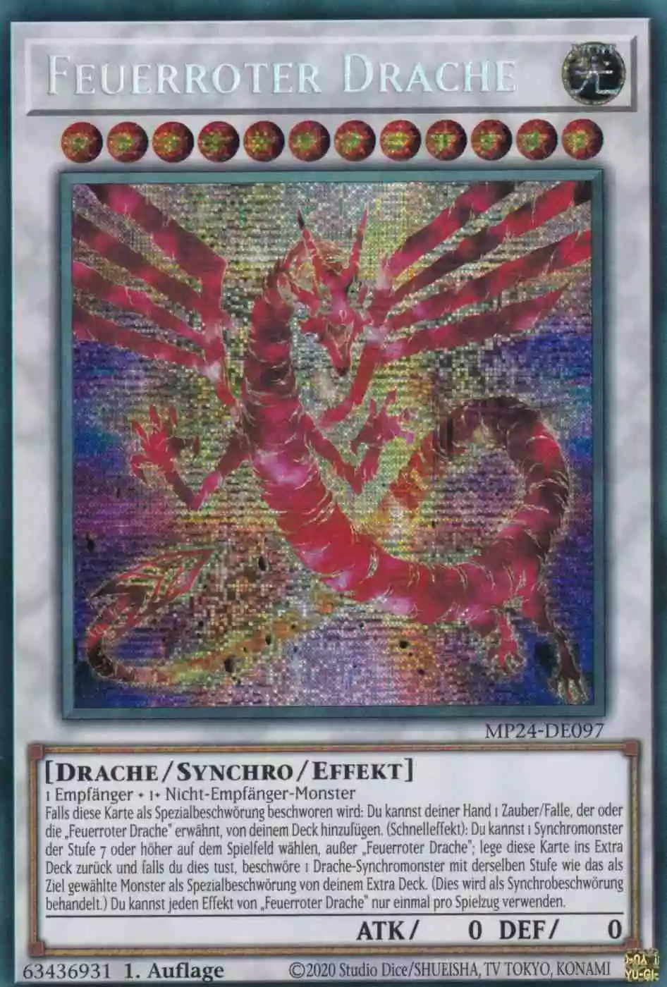 Feuerroter Drache MP24-DE097 ist in Prismatic Secret Rare Yu-Gi-Oh Karte aus 25th Anniversary Tin Dueling Mirrors 1.Auflage