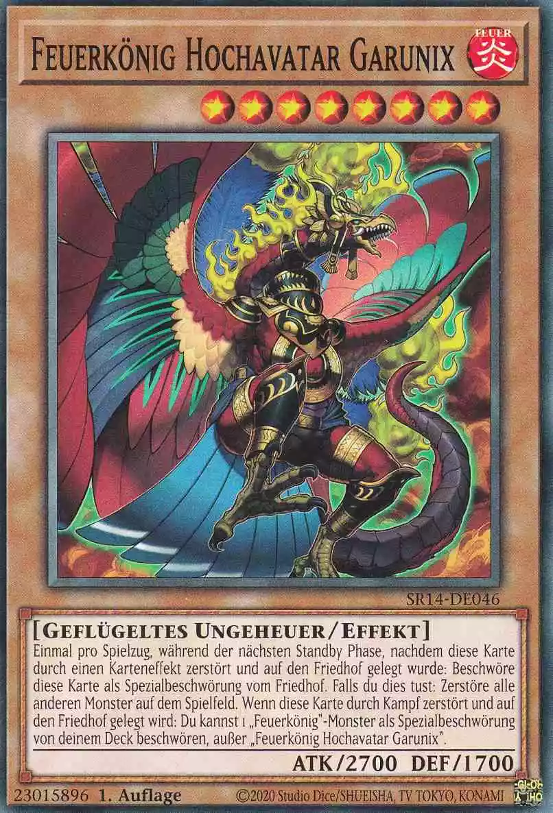 Feuerkönig Hochavatar Garunix SR14-DE046 ist in Common Yu-Gi-Oh Karte aus Fire Kings 1.Auflage