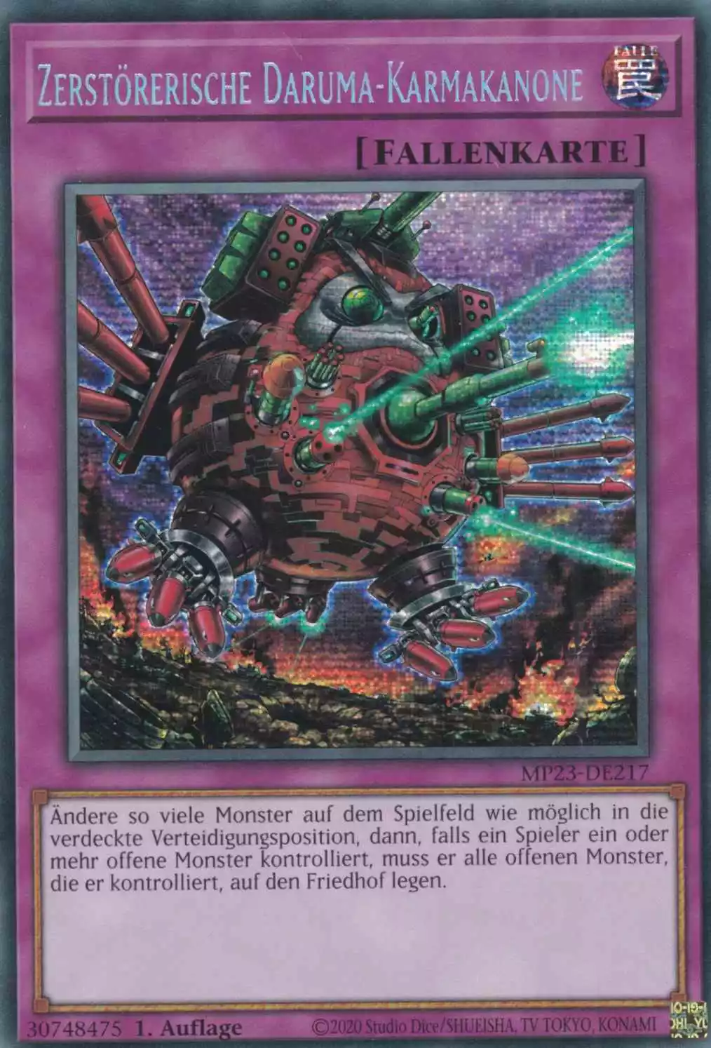 Zerstörerische Daruma-Karmakanone MP23-DE217 ist in Prismatic Secret Rare Yu-Gi-Oh Karte aus 25th Anniversary Tin Dueling Heroes 1.Auflage