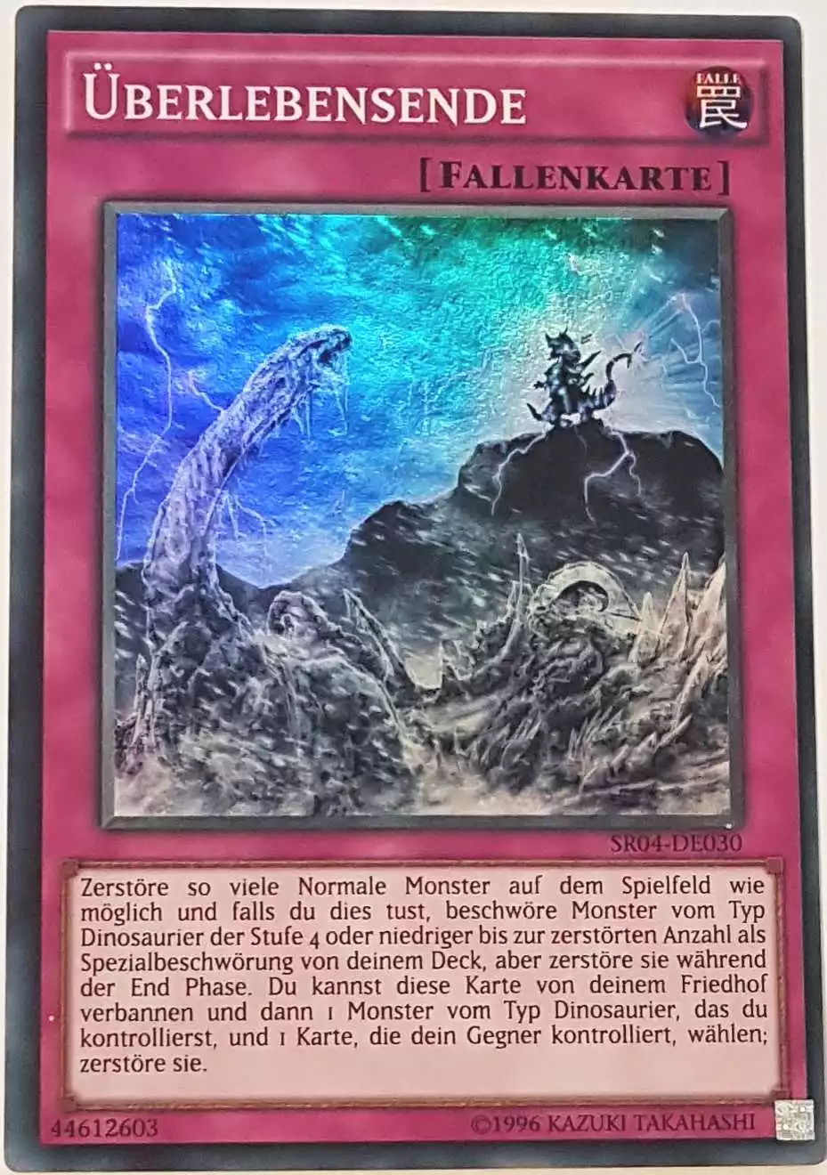 sr04-de030-ueberlebensende-super-rare Überlebensende SR04-DE030 ist in Super Rare Yu-Gi-Oh Karte aus Dinosmasher's Fury
