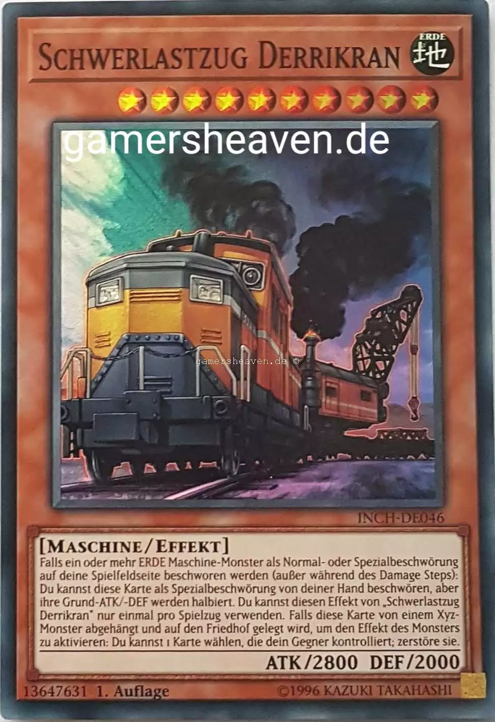 Schwerlastzug Derrikran INCH-DE046 ist in Super Rare Yu-Gi-Oh Karte aus The Infinity Chasers 1.Auflage