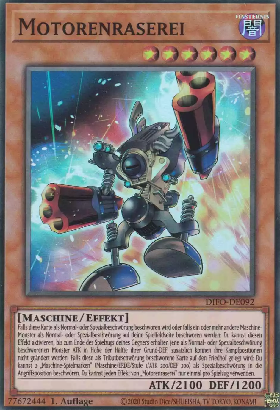 Motorenraserei DIFO-DE092 ist in Super Rare Yu-Gi-Oh Karte aus Dimension Force 1.Auflage