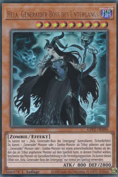 Hela, Generaider-Boss des Untergangs GFP2-DE090 ist in Ultra Rare Yu-Gi-Oh Karte aus Ghosts from the Past The 2nd Haunting 1.Auflage