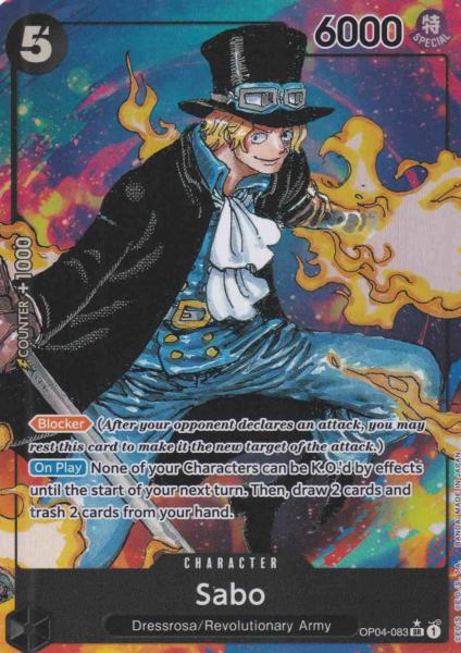 Sabo OP04-083 ist in Super Rare. Die One Piece Karte ist aus Kingdoms Of Intrigue in Parallel Alternative Art.