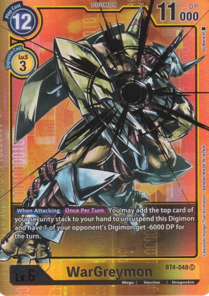 WarGreymon BT4-048 ist in Alternative Art Holo. Die Digimon Karte ist aus Great Legend BT04 