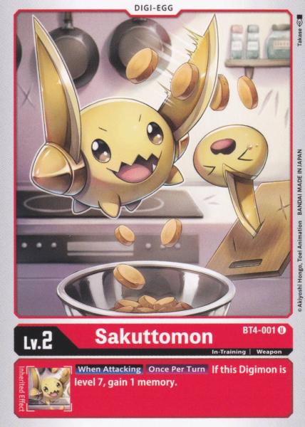Sakuttomon BT4-001 ist in Uncommon. Die Digimon Karte ist aus Great Legend BT04 