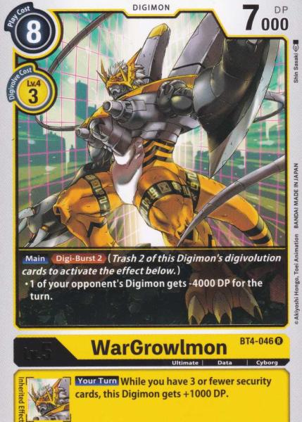 WarGrowlmon BT4-046 ist in Rare. Die Digimon Karte ist aus Great Legend BT04 