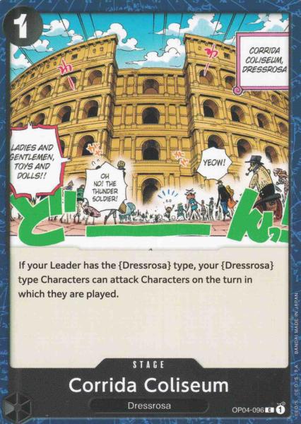 Corrida Coliseum OP04-096 ist in Common. Die One Piece Karte ist aus Kingdoms Of Intrigue in Normal Art.