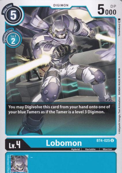 Lobomon BT4-025 ist in Uncommon. Die Digimon Karte ist aus Great Legend BT04 