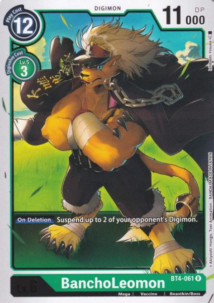 BanchoLeomon BT4-061 ist in Rare. Die Digimon Karte ist aus Great Legend BT04 